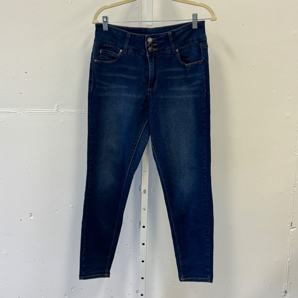 Tahari Womens High Rise Skinny Jeans Dark Wash Triple Button Size 10/30 Stretch